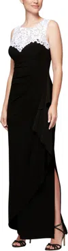 Alex Evenings Embroidered Illusion-yoke Gown In Black
