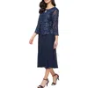 Alex Evenings Embroidered Sequin Tulle Mock Jacket Cocktail Midi Dress