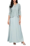ALEX EVENINGS ALEX EVENINGS EMBROIDERED LACE MOCK TWO-PIECE GOWN WITH JACKET