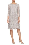 ALEX EVENINGS EMBROIDERED OVERLAY COCKTAIL DRESS