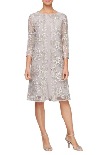 Alex Evenings Embroidered Overlay Cocktail Dress In Taupe