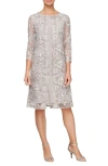 ALEX EVENINGS ALEX EVENINGS EMBROIDERED OVERLAY COCKTAIL DRESS