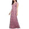 Alex Evenings Embroidered Scalloped Sleeveless Gown In Purple