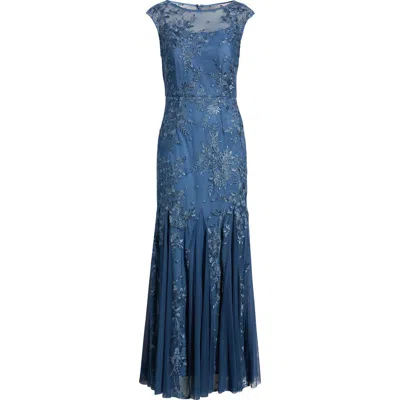 Alex Evenings Embroidered Trumpet Gown In Blue