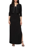 Alex Evenings Empire Waist Matte Jersey Gown With Jacket In Black