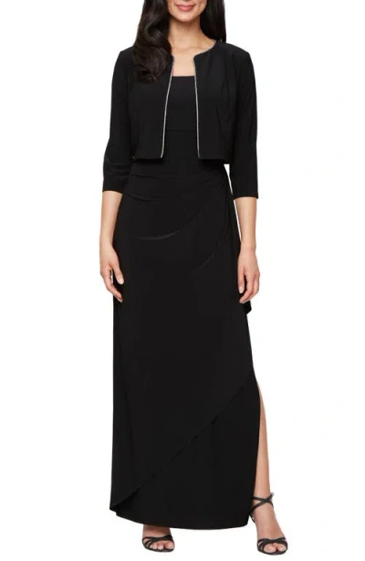 Alex Evenings Empire Waist Matte Jersey Gown With Jacket In Black