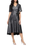 Alex Evenings Faux Wrap Metallic Jacquard Cocktail Midi Dress In Gray