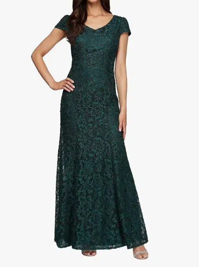 Alex Evenings Fit And Flare Dress With Cap Sleeves In Green