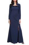 Alex Evenings Floral Appliqué Stretch Crepe Gown With Bolero Jacket In Navy