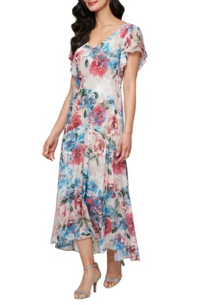 Alex Evenings Floral Burnout Chiffon Cocktail Dress In Multi