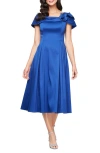 Alex Evenings Floral Detail Off The Shoulder Mikado Cocktail Dress In Bright Royal