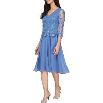 Alex Evenings Floral Embroidered Mock Two-piece Dress In Cornflower
