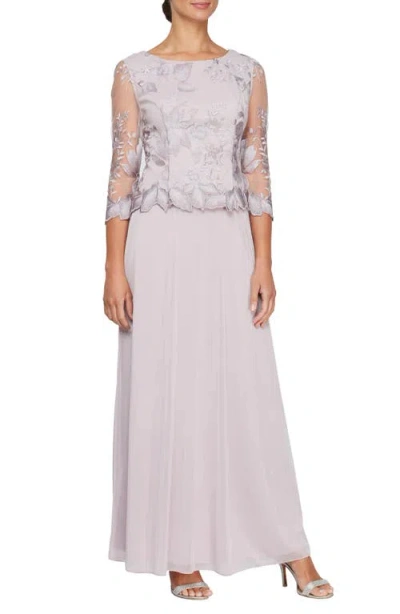 Alex Evenings Floral Embroidered Mock Two-piece Gown In Smokey Orchid
