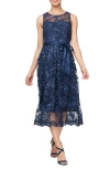ALEX EVENINGS FLORAL EMBROIDERED SLEEVELESS COCKTAIL DRESS