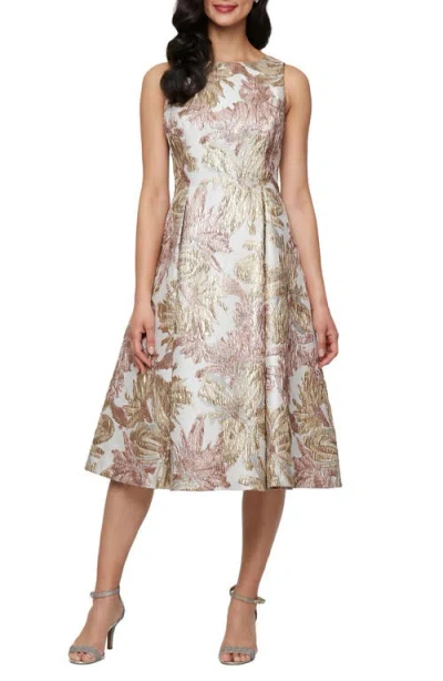 ALEX EVENINGS ALEX EVENINGS FLORAL JACQUARD FIT & FLARE COCKTAIL DRESS