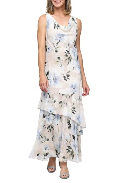 Alex Evenings Floral Print Chiffon Cocktail Dress In White