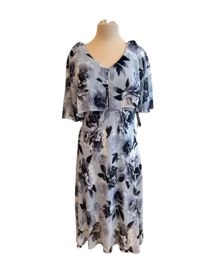 Alex Evenings Floral Print Flowy Chiffon Dress In Multi Blue