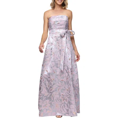 Alex Evenings Floral Print Metallic Jacquard Gown In Multi