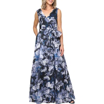 Alex Evenings Floral Print Sleeveless Maxi Dress In Blue
