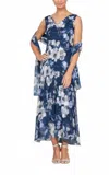 Alex Evenings Floral Cowl Neck A-line Dress With Shawl In Multi