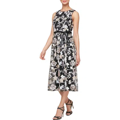 Alex Evenings Floral Sequin Embroidered Sleeveless Cocktail Dress In Black