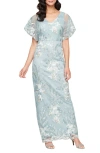 Alex Evenings Floral Sequin Embroidery Gown In Seafoam