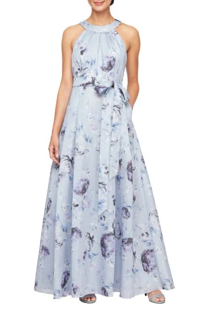 Alex Evenings Floral Shimmer Organza Gown In Purple Multi