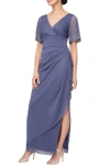 ALEX EVENINGS FLUTTER SLEEVE EMPIRE WAIST EVENING GOWN