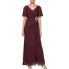 Alex Evenings Flutter Sleeve Faux-wrap Gown In Wine