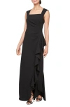 Alex Evenings Gathered Sleeveless Evening Gown In Black