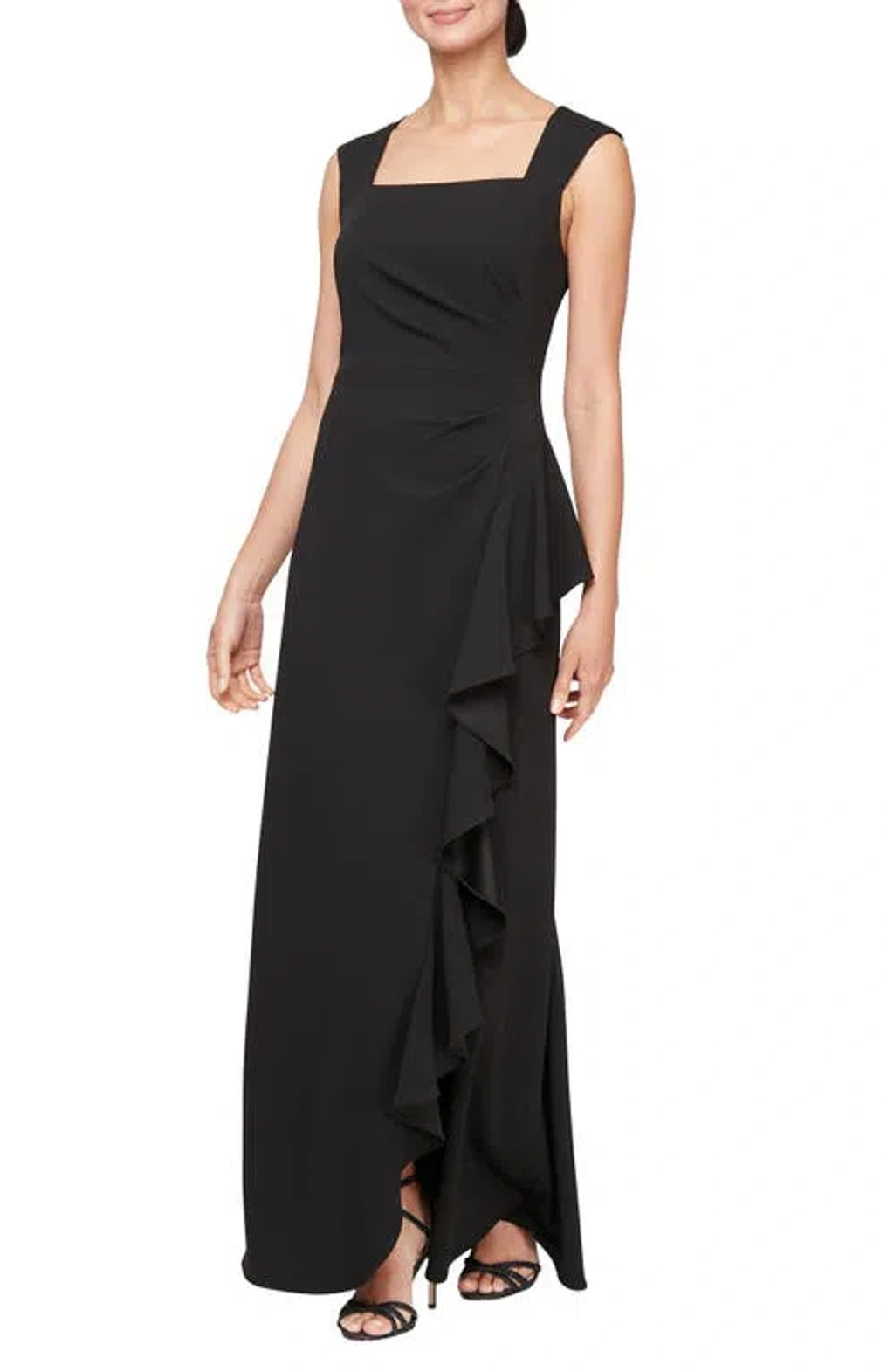 Alex Evenings Gathered Sleeveless Evening Gown In Black | ModeSens