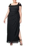 Alex Evenings Cold Shoulder Glitter Column Gown In Black
