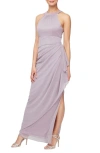 Alex Evenings Halter Glitter Formal Gown In Mauve