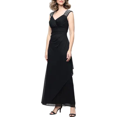 Alex Evenings Heat Set Crystal Empire Waist Gown In Black