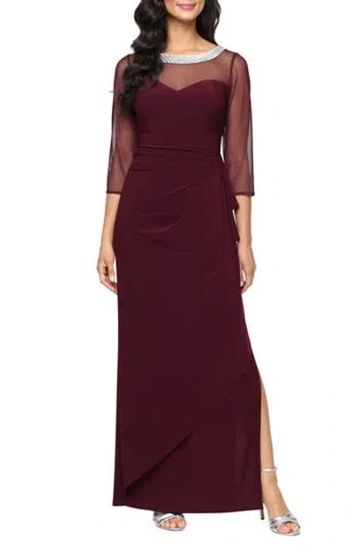 Alex Evenings Illusion Embellished Detail Jersey Gown In Brown