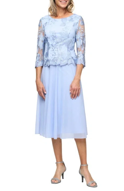 Alex Evenings Illusion Sleeve Embroidered Midi Dress In Purple