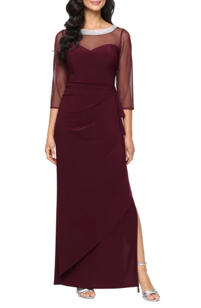ALEX EVENINGS ALEX EVENINGS ILLUSION SLEEVE SIDE RUCHED GOWN