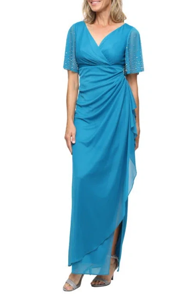 Alex Evenings Imitation Pearl & Rhinestone Embellished Empire Waist Gown In Green