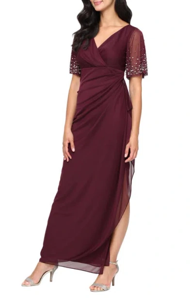 Alex Evenings Imitation Pearl & Rhinestone Embellished Empire Waist Gown In Purple