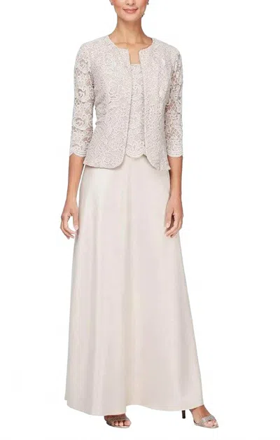 Alex Evenings Lace Embellished Jacket And Maxi Dress Set In Taupe In Neutral