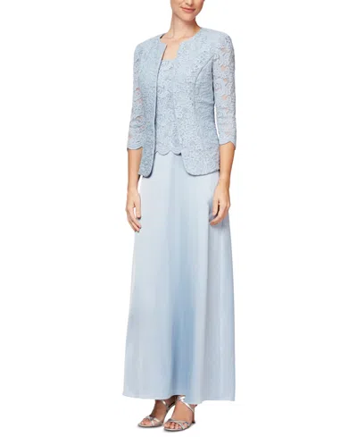 Alex Evenings Lace Jacket & Lace-top Gown In Blue