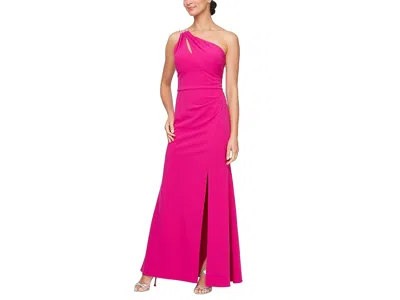 Alex Evenings Long Crepe One Shoulder Dress With Embellished Strap Detail Women's Dress Fuchsia: 10 In Pink