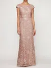 Alex Evenings Long Embroidered Gown With Cap Sleeves In Rose Gold