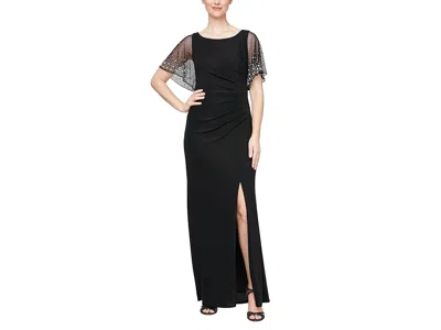 Alex Evenings Long Metallic Knit Dress In Black