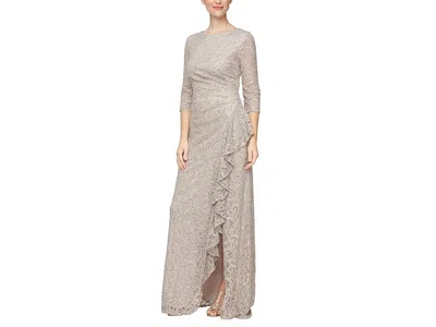 Alex Evenings Long Sequins Lace A-line Dress In Gray