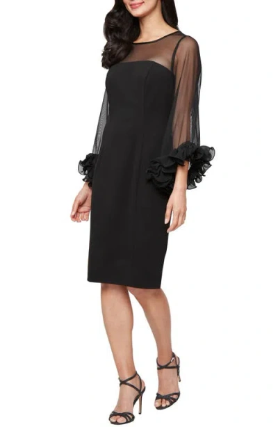 ALEX EVENINGS ALEX EVENINGS LONG SLEEVE CREPE COCKTAIL DRESS