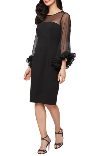 Alex Evenings Long Sleeve Crepe Cocktail Dress In Black