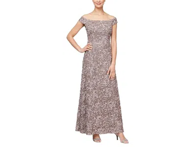 Alex Evenings Long Soutache Lace The Shoulder In Brown