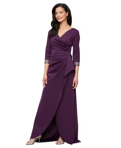 Alex Evenings Long Stretch Scuba Crepe Dress In Purple