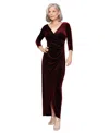 Alex Evenings Pleated Long Sleeve Velvet Gown In Burgundy